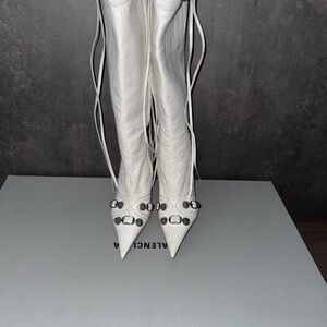 Balenciaga White Leather Boots with Silver Details